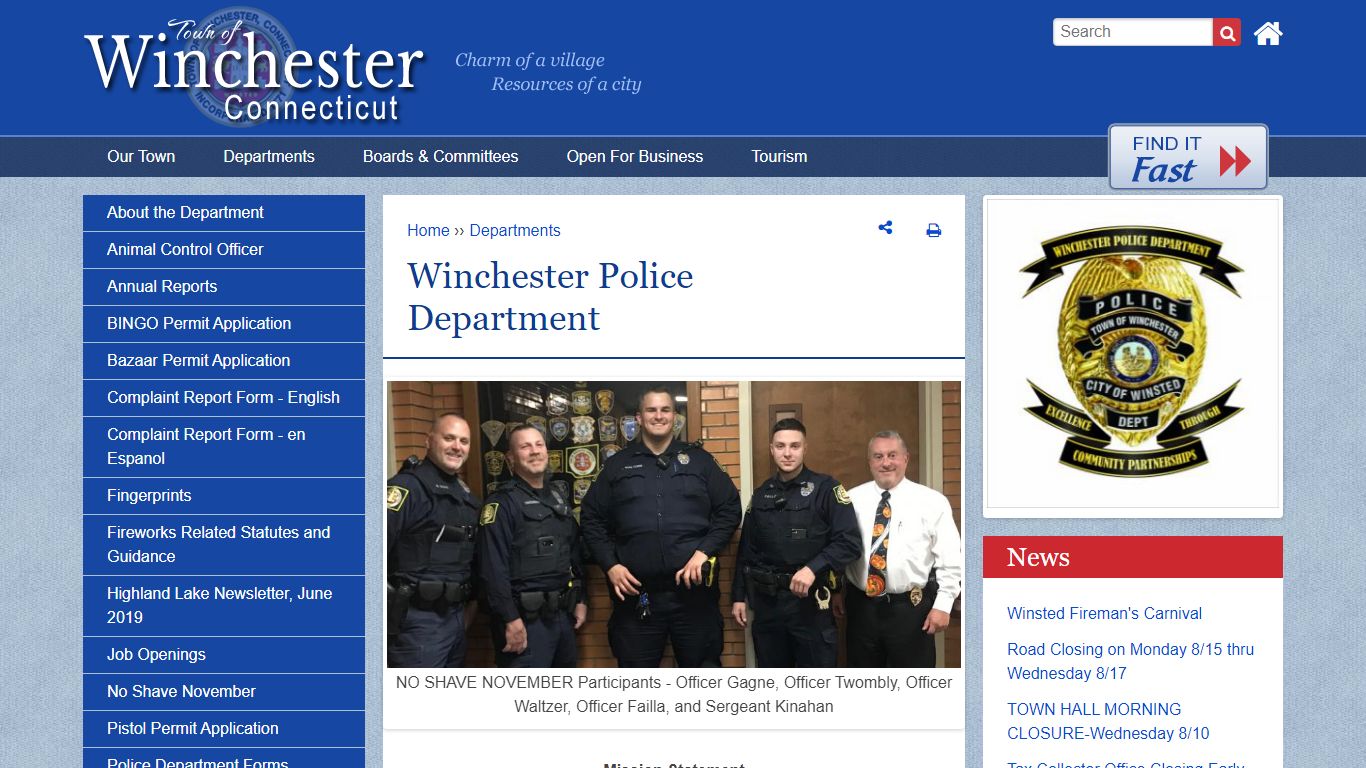 Winchester Police Department | Winchester CT